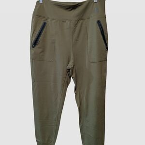 Duluth Trading CO Women's Olive Green Jogger Pants with Black Zipper Pockets